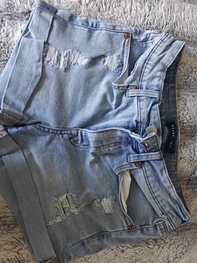 Aeropostale Light Blue Distressed Cuffed Denim Shorts